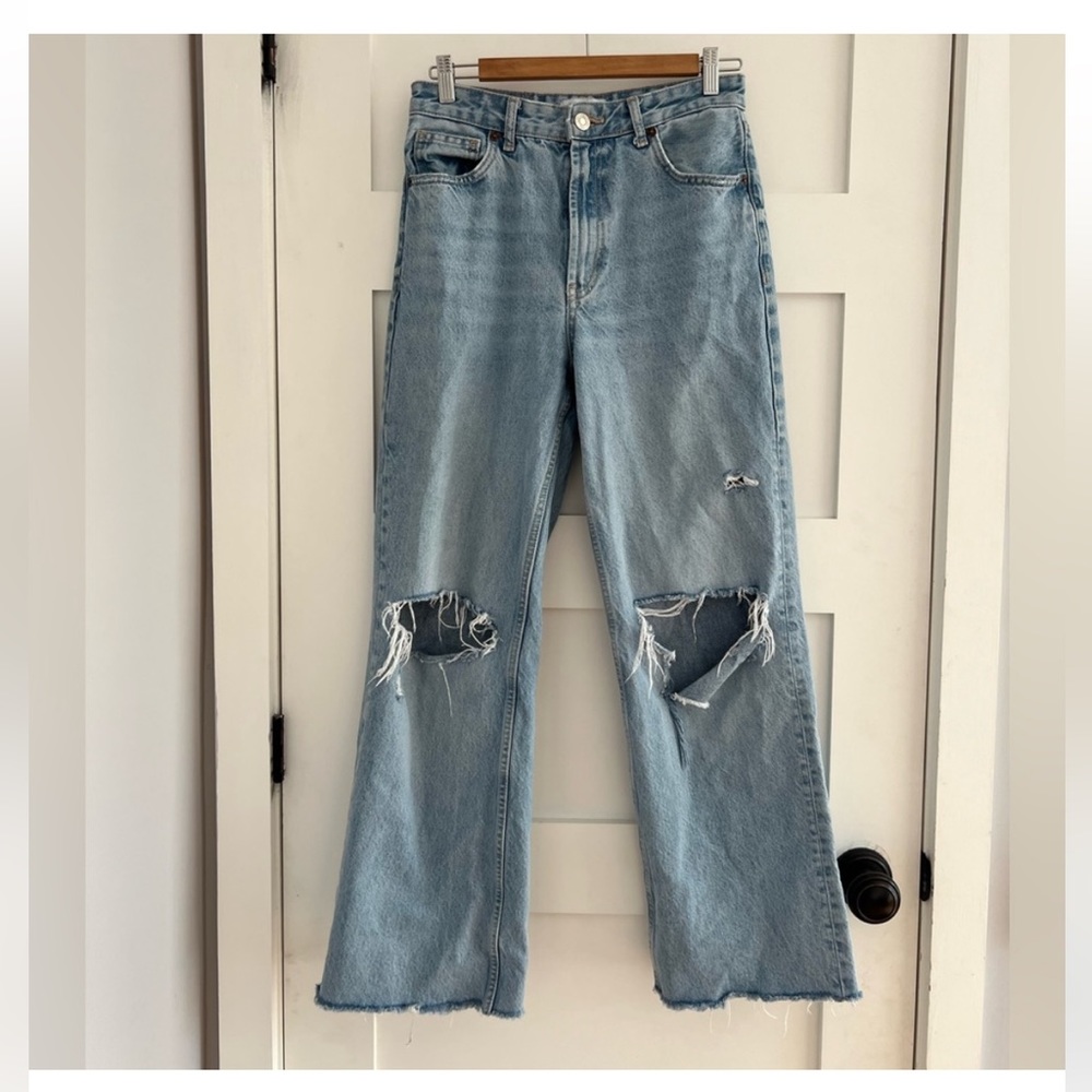 Zara TRF Ripped wide leg jeans size 6 - Picture 5 of 13